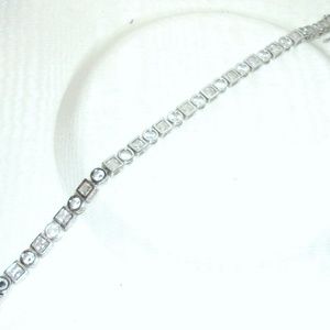 Silver Tone Square And Round Bezel Set CZ Bracelet